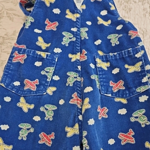Vintage OshKosh B'gosh Blue Airplanes Flying Corduroy Overalls Made USA Sz 3T - Picture 4 of 12